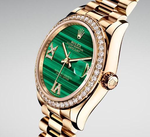 Diamonds plating time scales are luxury in green dials fake watches.